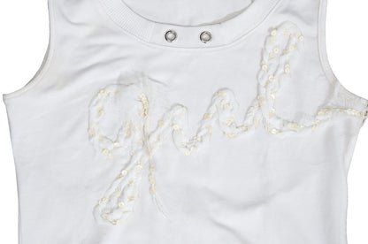 2000s "Girl" organza ribbon embroidered spellout tank top
