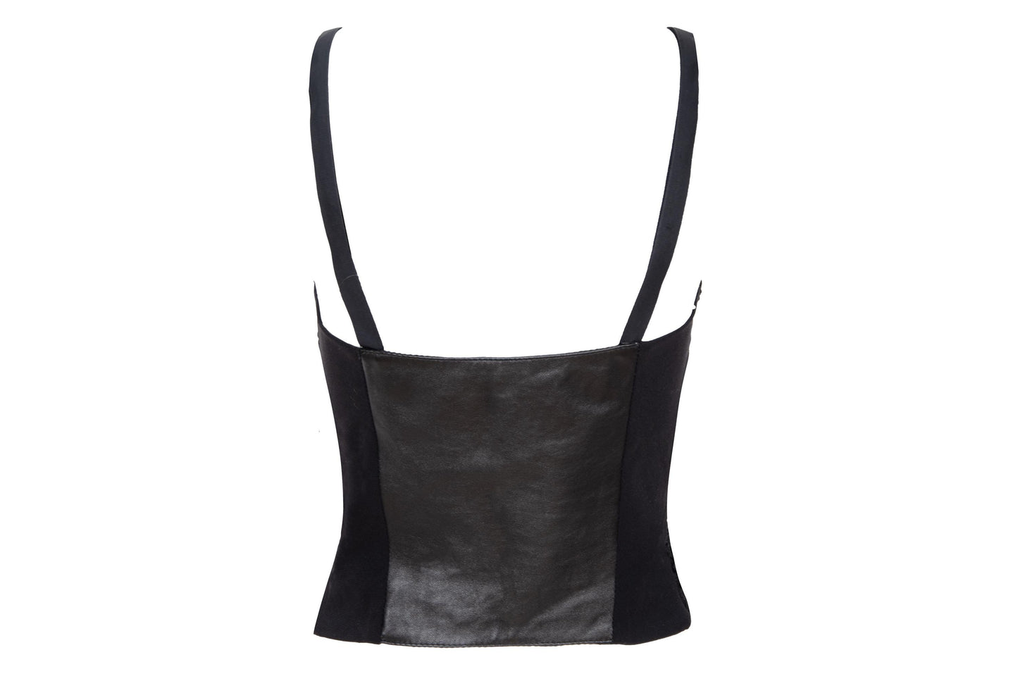 90s black floral lace leather back panel bustier / Made in Italy