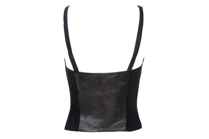 90s black floral lace leather back panel bustier / Made in Italy