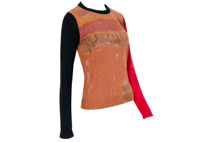 2000s Cop Copine abstract handwriting print top with mismatched long sleeves - Made in France