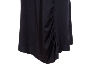 Vintage PierAntonioGaspari minimal black maxi dress with dramatic low back and asymmetrical sleeves