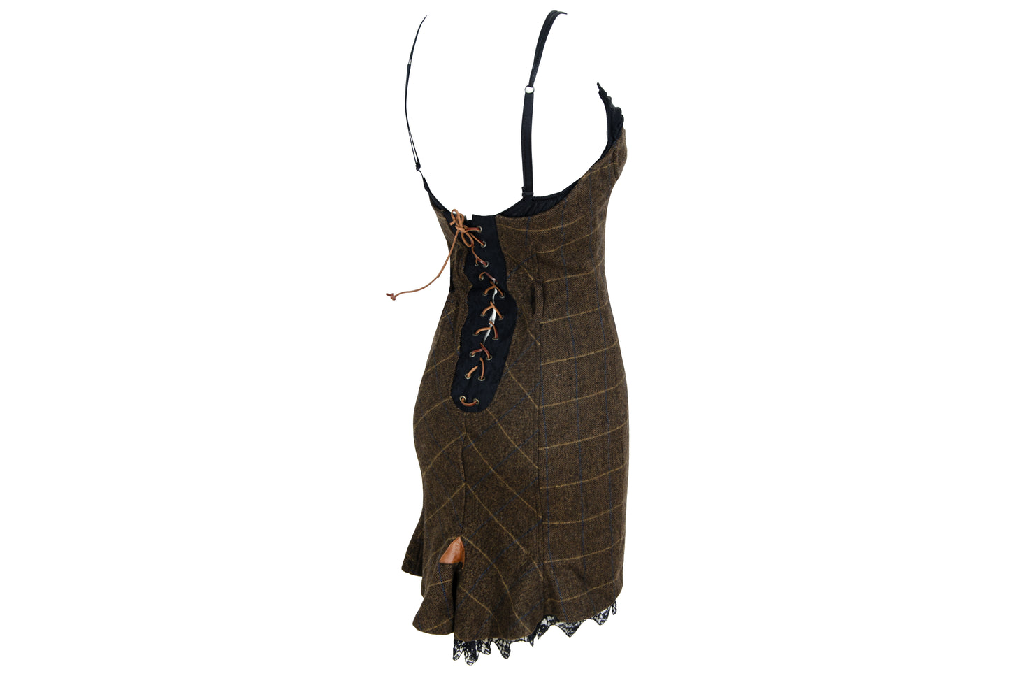 Vintage Italian brand wool plaid lace up corset dress with underwire cups