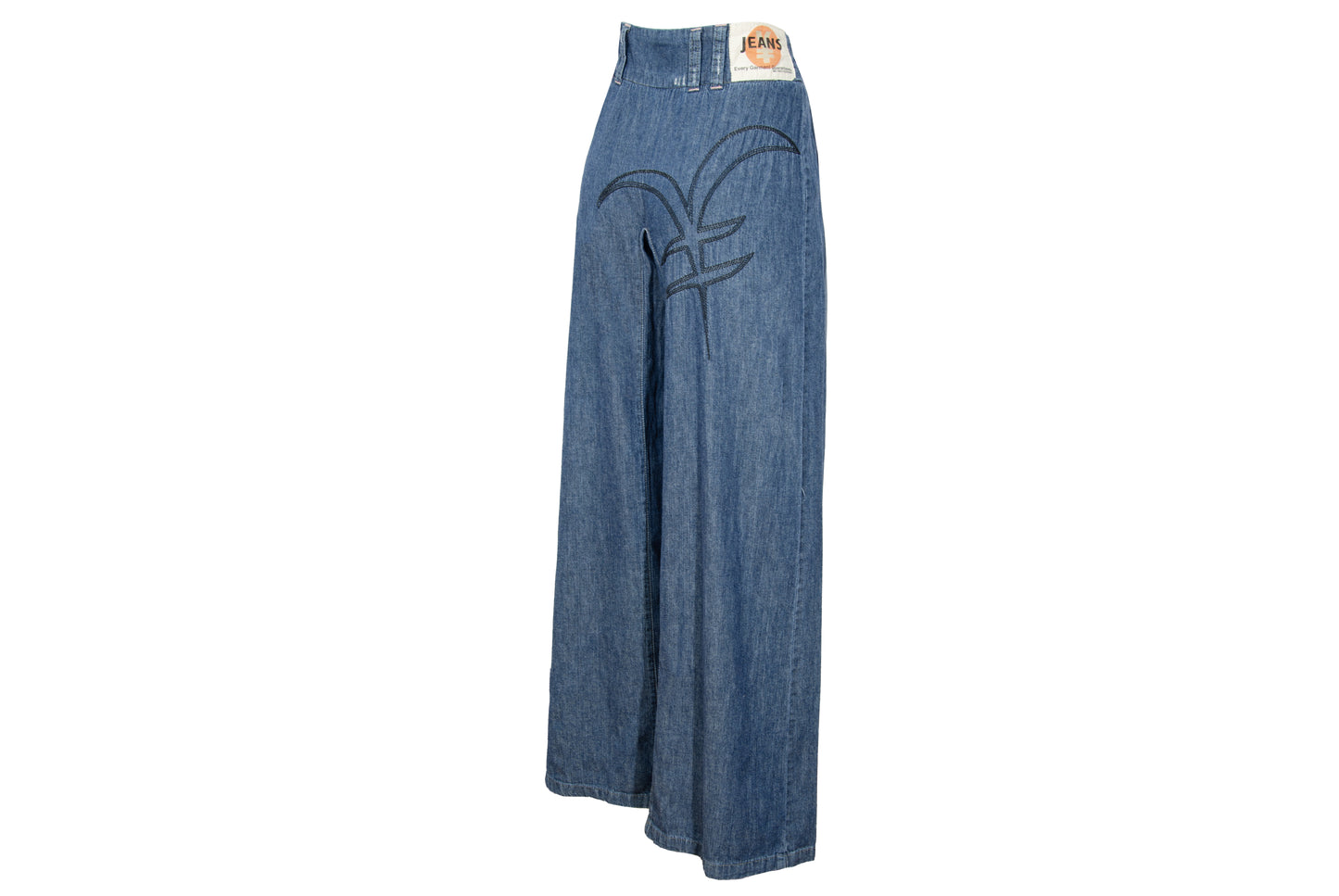 2000s Michiko Koshino two tone patchwork blue denim dramatic wide leg pants