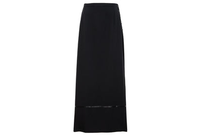 1990s Corinne Sarrut black maxi skirt with side button fastening and satin ribbon detailing