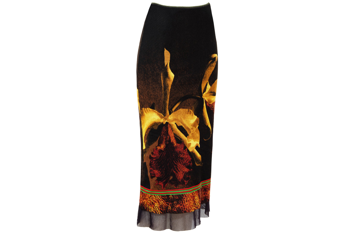 90s Italian brand sheer mesh orchid flower print skirt - Made in Italy