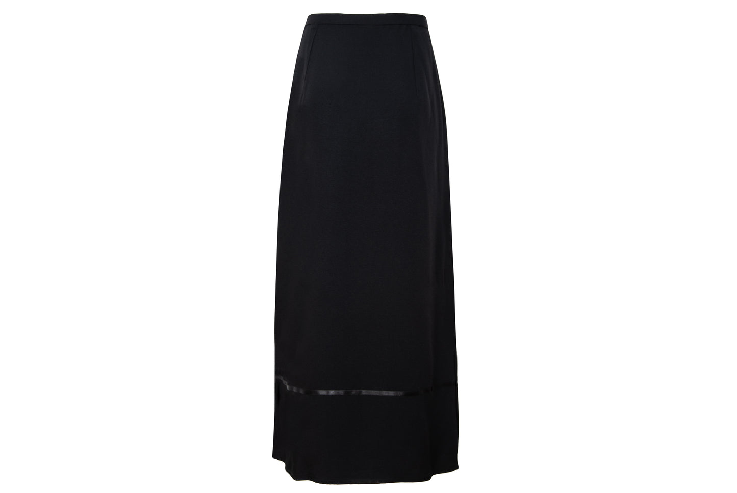 1990s Corinne Sarrut black maxi skirt with side button fastening and satin ribbon detailing