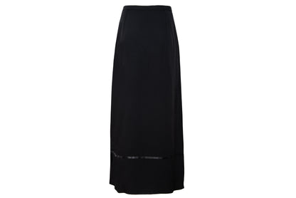 1990s Corinne Sarrut black maxi skirt with side button fastening and satin ribbon detailing