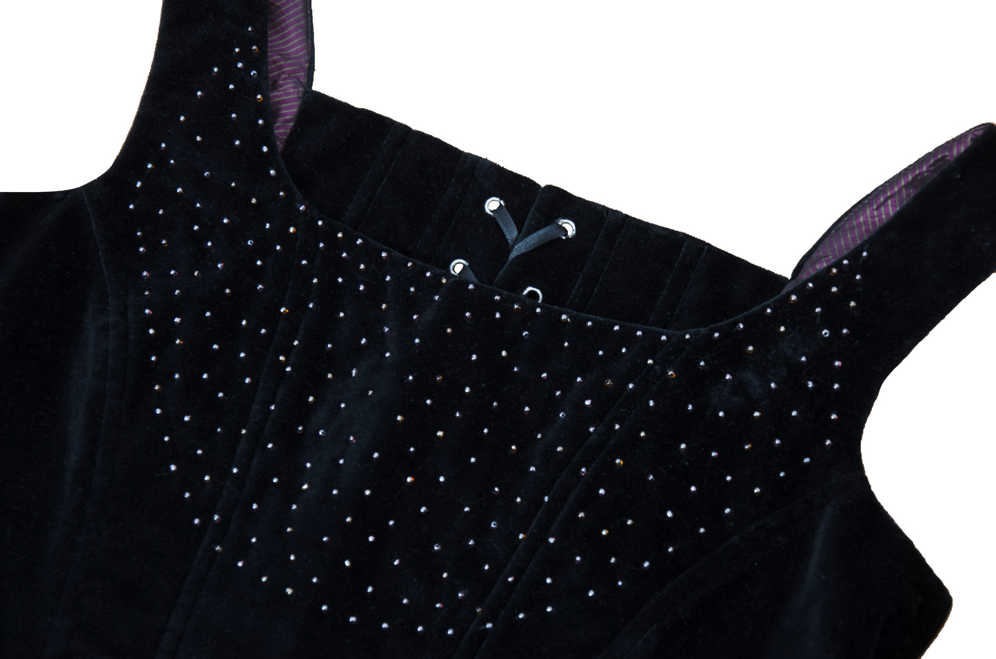 1990s Nicole Cadine black velvet corset with crystal beads and lace-up back
