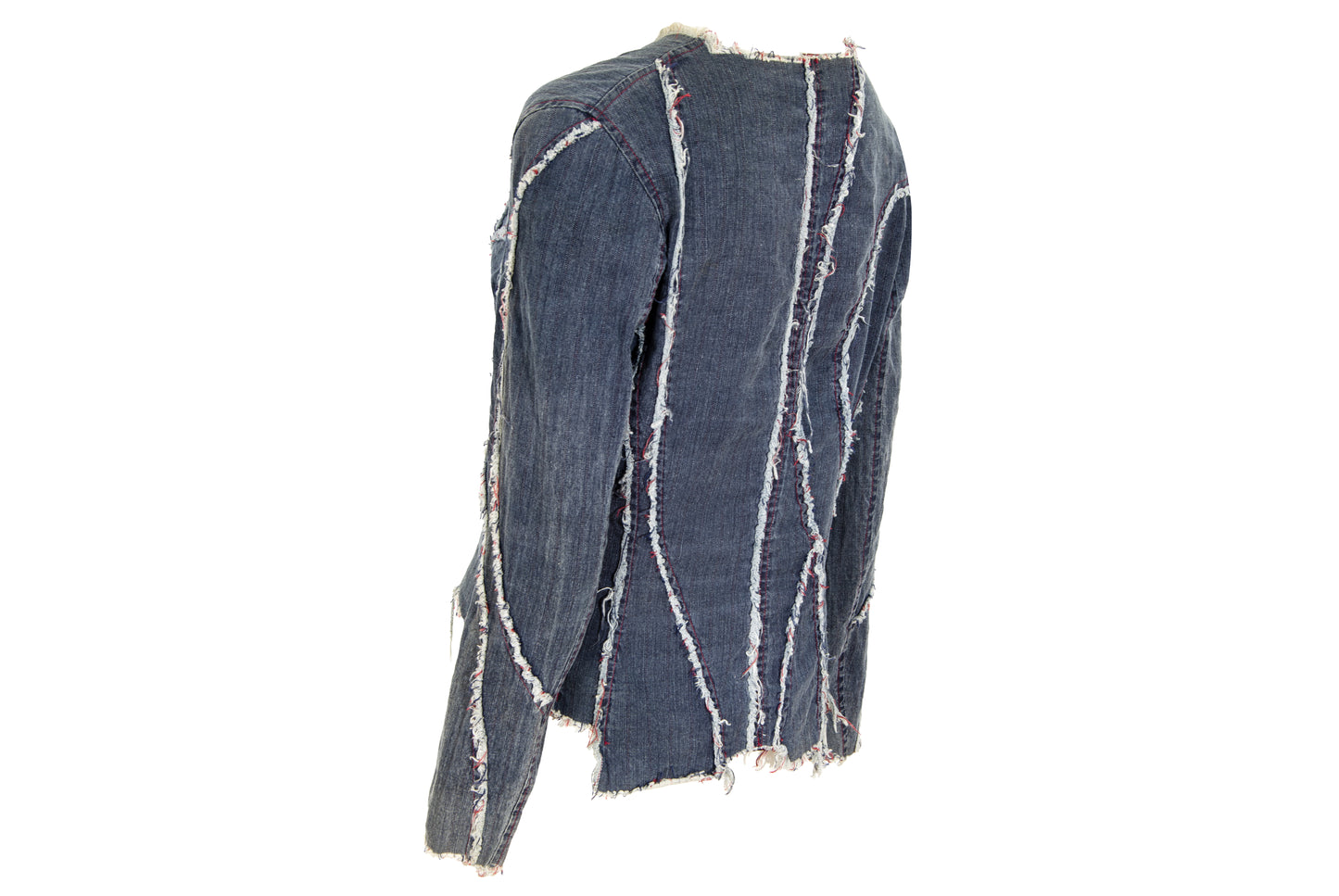 2000s French brand deconstructed denim hook & eye closure distressed denim shirt