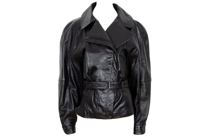 80s Michael Hoban for North Beach Leather black cinched waist biker jacket