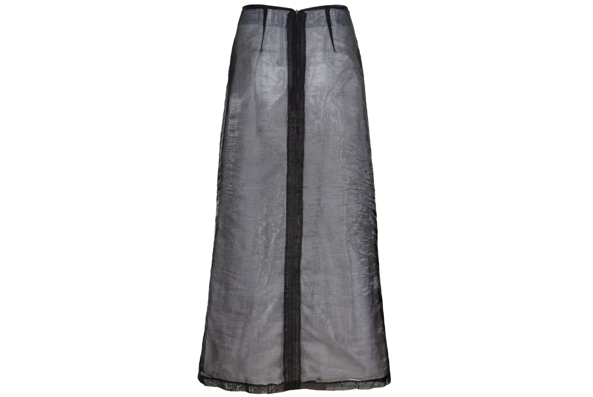 F/W 2000 Amaya Arzuaga linen blenc sheer cargo pocket skirt - Made in Spain