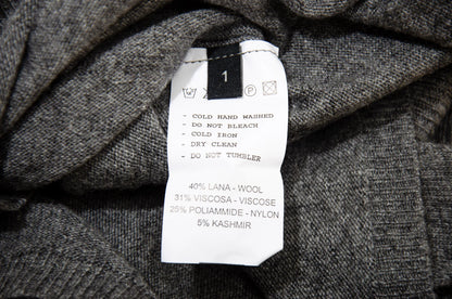 Vintage cashmere blend grey knit mini dress / Ruffle trim short knit cashmere and wool dress / Made in Italy