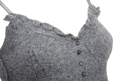 Vintage cashmere blend grey knit mini dress / Ruffle trim short knit cashmere and wool dress / Made in Italy