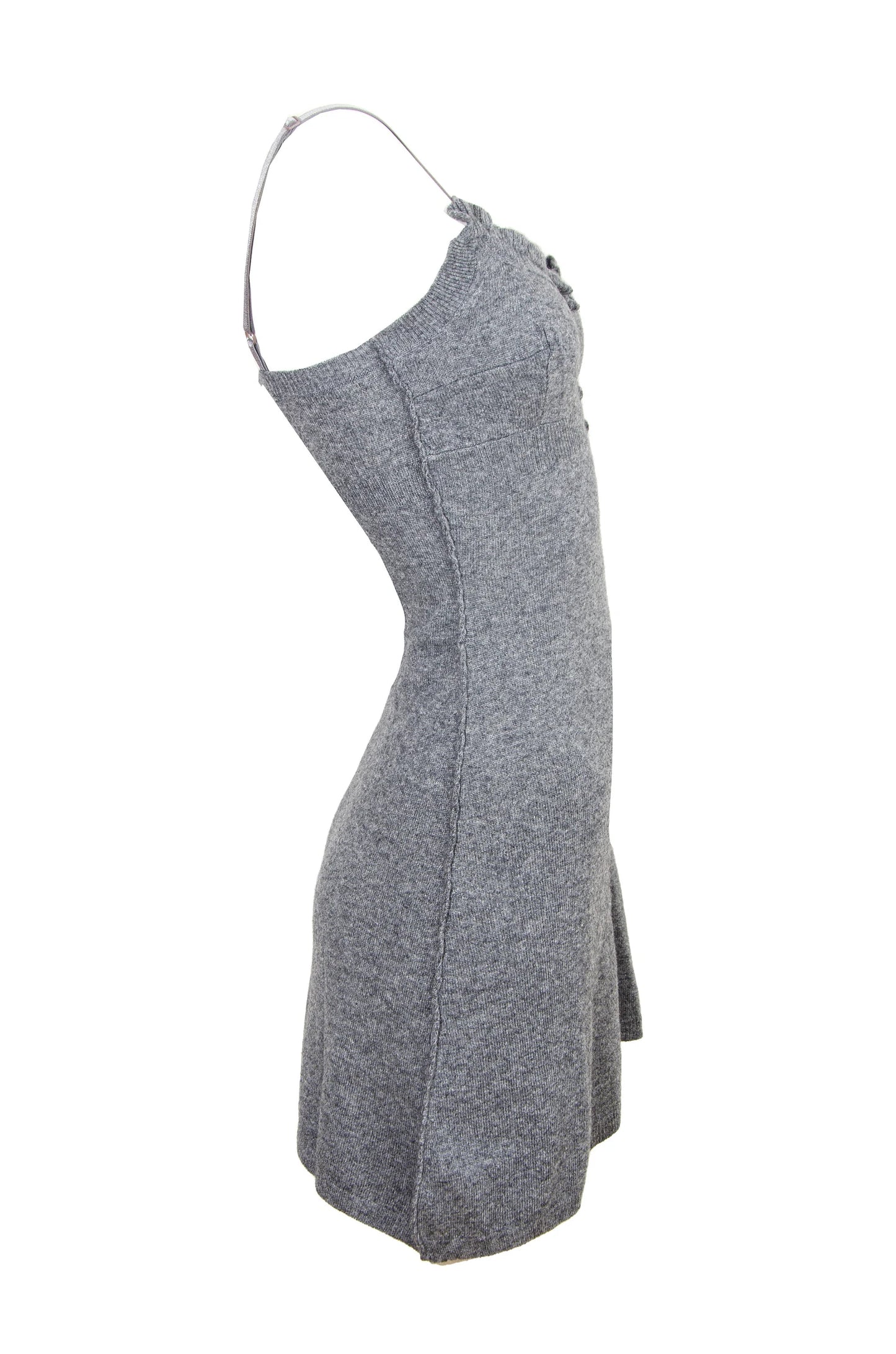 Vintage cashmere blend grey knit mini dress / Ruffle trim short knit cashmere and wool dress / Made in Italy