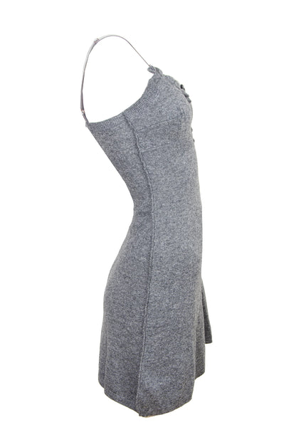 Vintage cashmere blend grey knit mini dress / Ruffle trim short knit cashmere and wool dress / Made in Italy