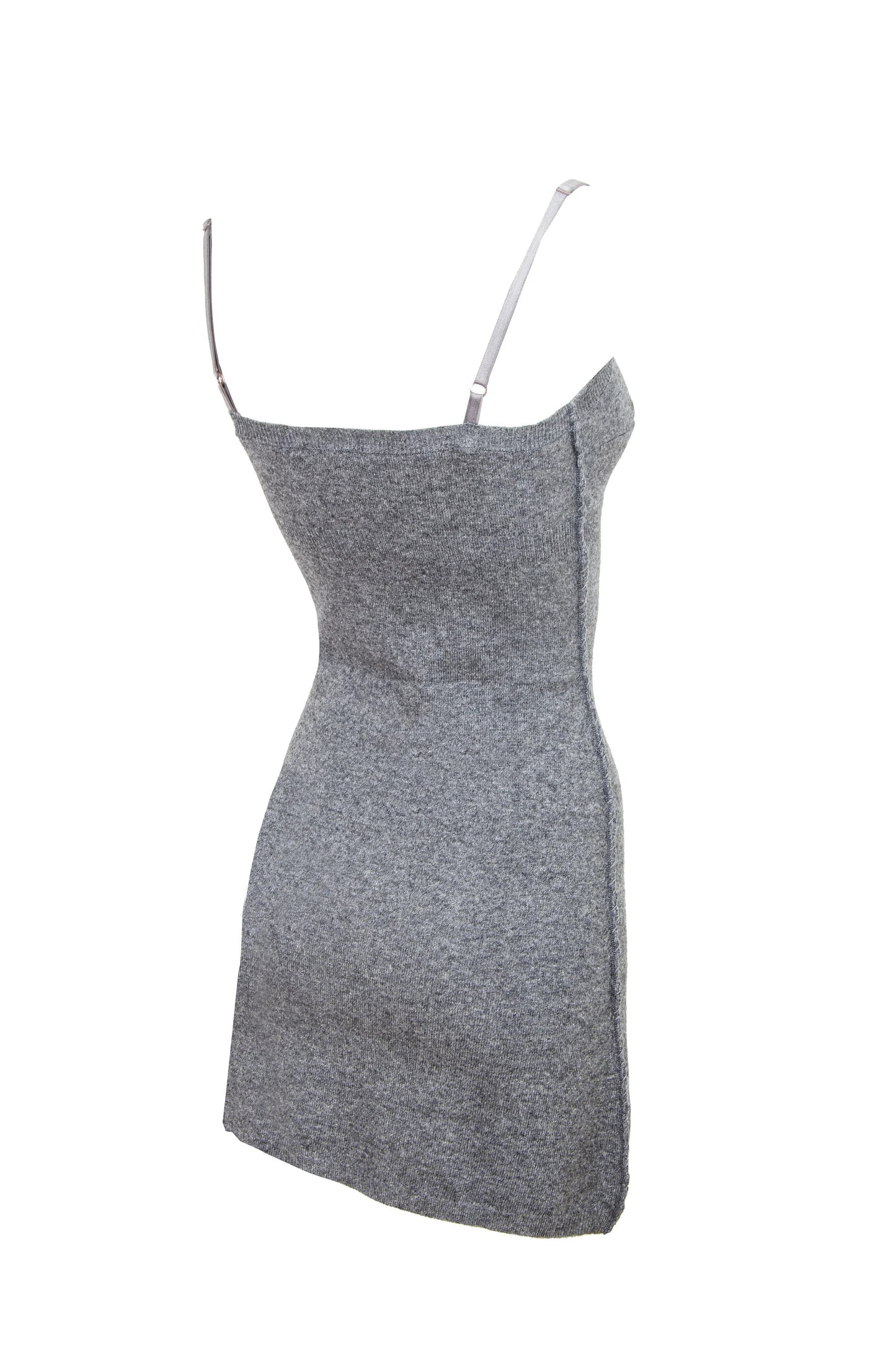 Vintage cashmere blend grey knit mini dress / Ruffle trim short knit cashmere and wool dress / Made in Italy