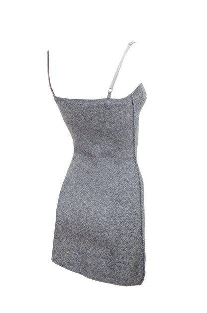 Vintage cashmere blend grey knit mini dress / Ruffle trim short knit cashmere and wool dress / Made in Italy