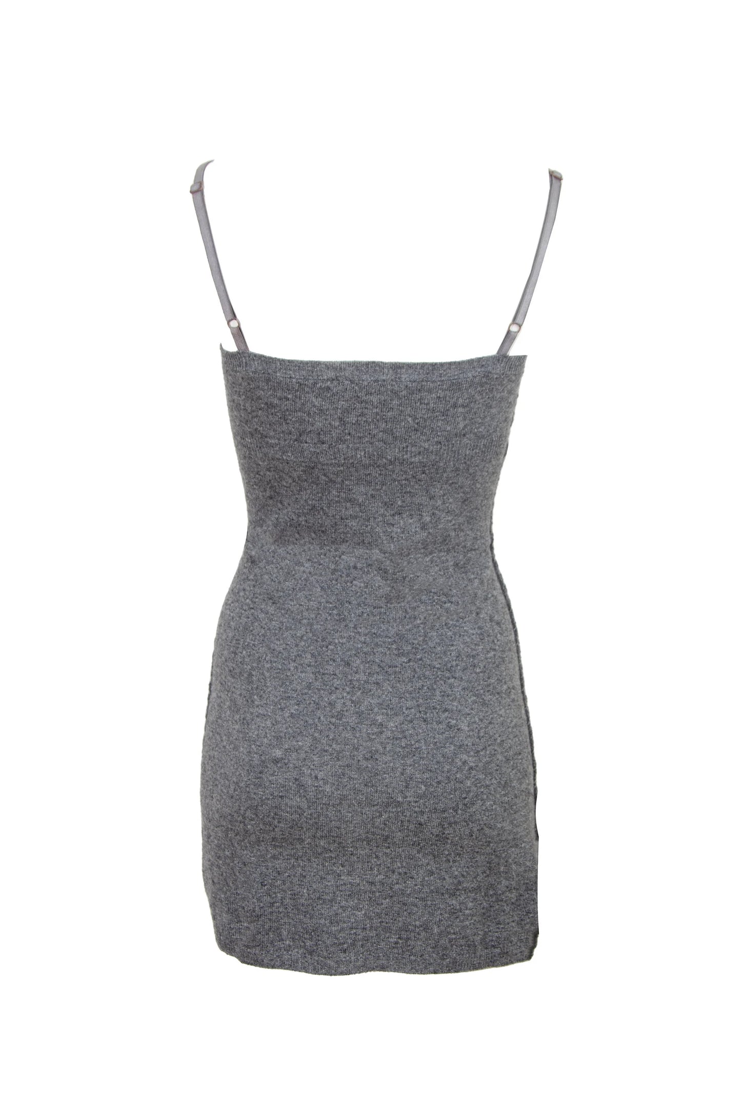 Vintage cashmere blend grey knit mini dress / Ruffle trim short knit cashmere and wool dress / Made in Italy