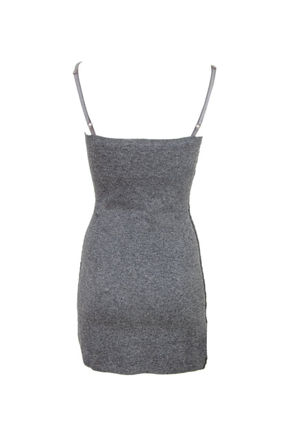 Vintage cashmere blend grey knit mini dress / Ruffle trim short knit cashmere and wool dress / Made in Italy
