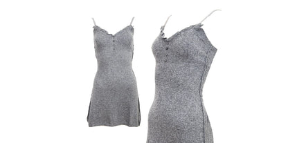 Vintage cashmere blend grey knit mini dress / Ruffle trim short knit cashmere and wool dress / Made in Italy