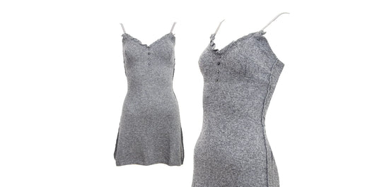 Vintage cashmere blend grey knit mini dress / Ruffle trim short knit cashmere and wool dress / Made in Italy
