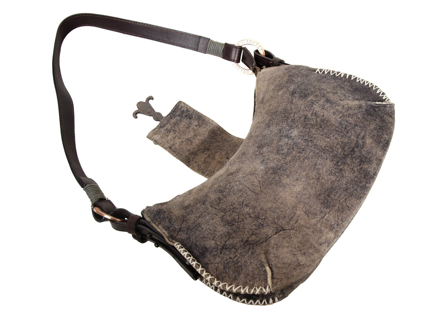 90s aged brown suede medieval bejeweled cross bag - Made in Italy