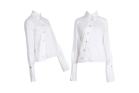 F/W 2000 Pascal Humbert asymmetrical white button up poplin shirt - Made in France
