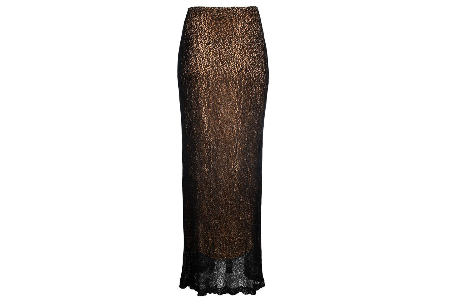 Vintage Ozbek black crochet skirt with soft mesh lining / Made in Italy