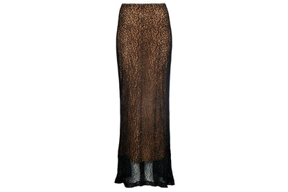 Vintage Ozbek black crochet skirt with soft mesh lining / Made in Italy