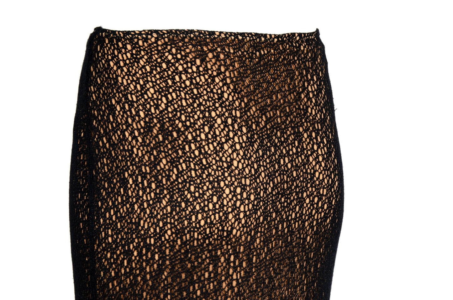 Vintage Ozbek black crochet skirt with soft mesh lining / Made in Italy