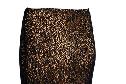 Vintage Ozbek black crochet skirt with soft mesh lining / Made in Italy