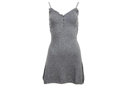 Vintage cashmere blend grey knit mini dress / Ruffle trim short knit cashmere and wool dress / Made in Italy