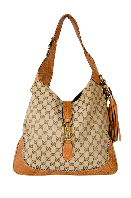 Vintage Gucci New Jackie hobo bag / Gucci GG monogram canvas leather Jackie bag