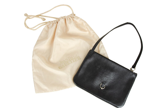1990s Gaultier bull piercing black leather small handbag