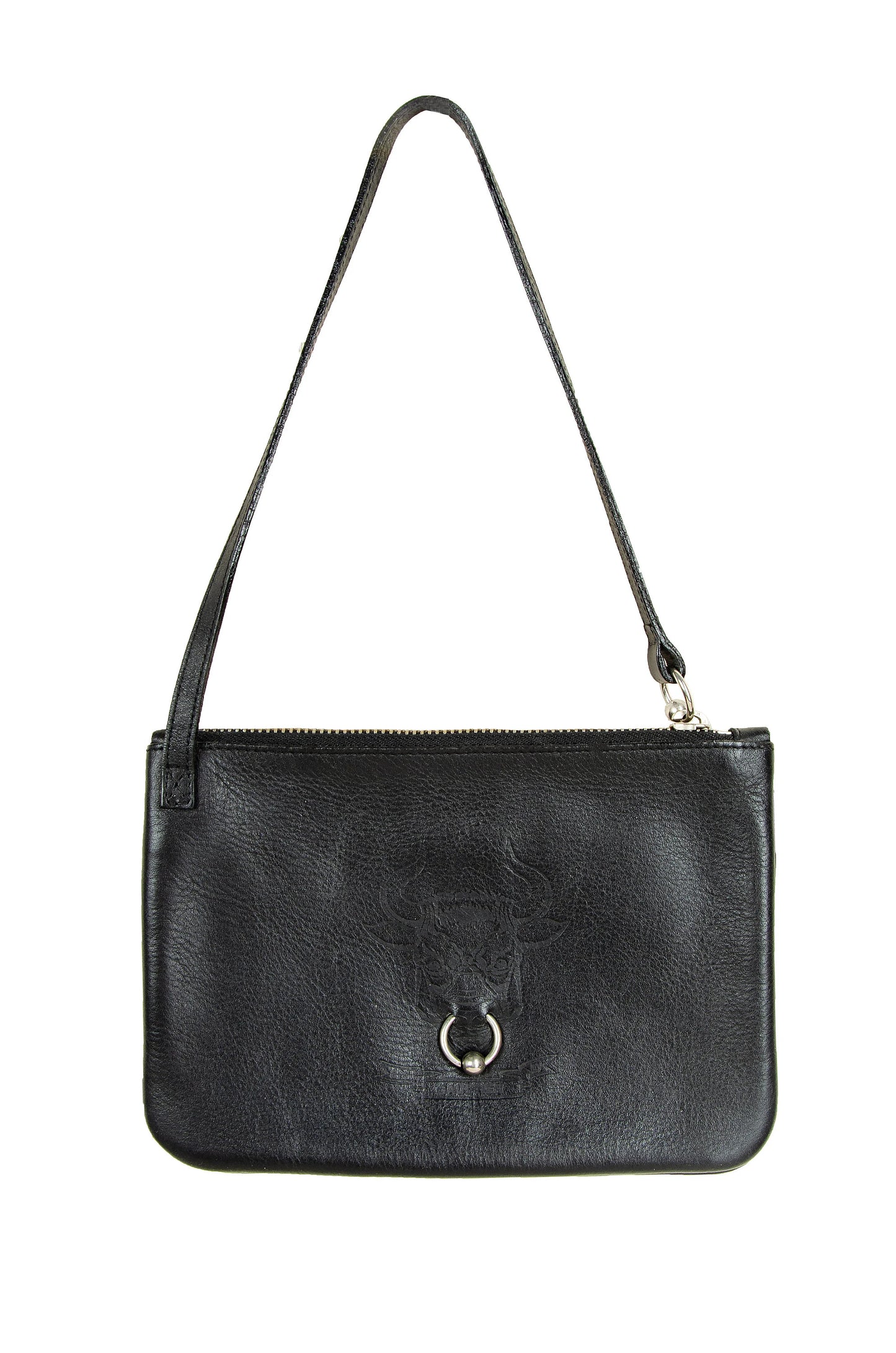 1990s Gaultier bull piercing black leather small handbag