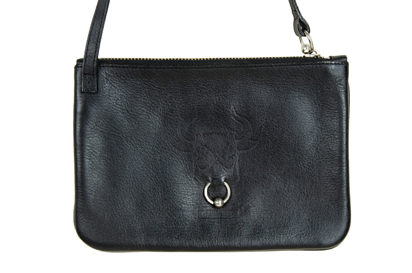 1990s Gaultier bull piercing black leather small handbag