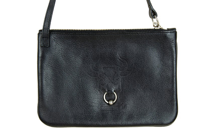 1990s Gaultier bull piercing black leather small handbag