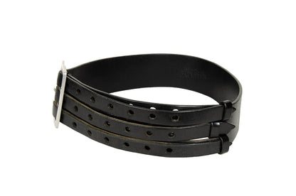 Jean Paul Gaultier black leather large belt / 1990s Gaultier oversized metal buckle