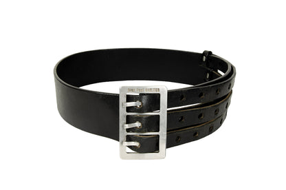 Jean Paul Gaultier black leather large belt / 1990s Gaultier oversized metal buckle