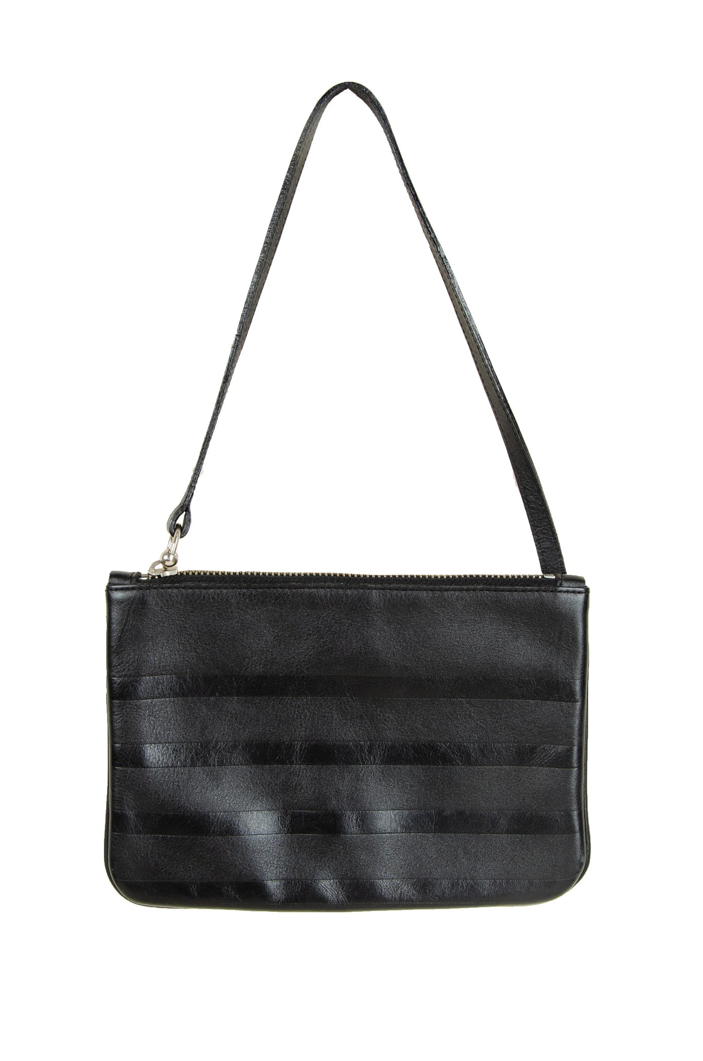 1990s Gaultier bull piercing black leather small handbag