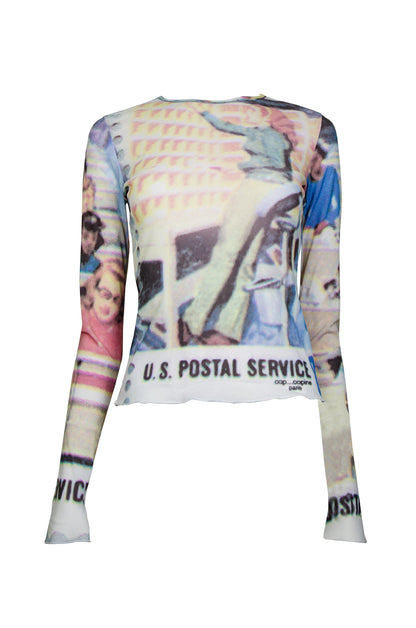 Cop Copine postal service print mesh top