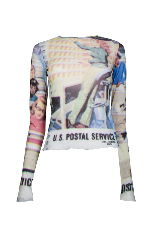 Cop Copine postal service print mesh top