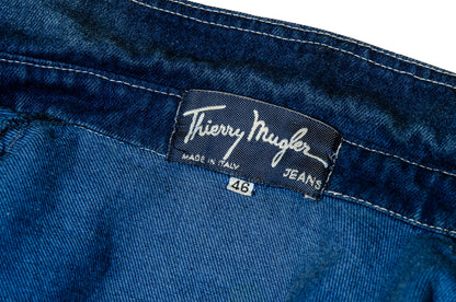 Rare 1980s Thierry Mugler embroidered cropped denim jacket