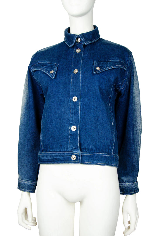 Rare 1980s Thierry Mugler embroidered cropped denim jacket