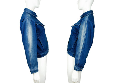 Rare 1980s Thierry Mugler embroidered cropped denim jacket
