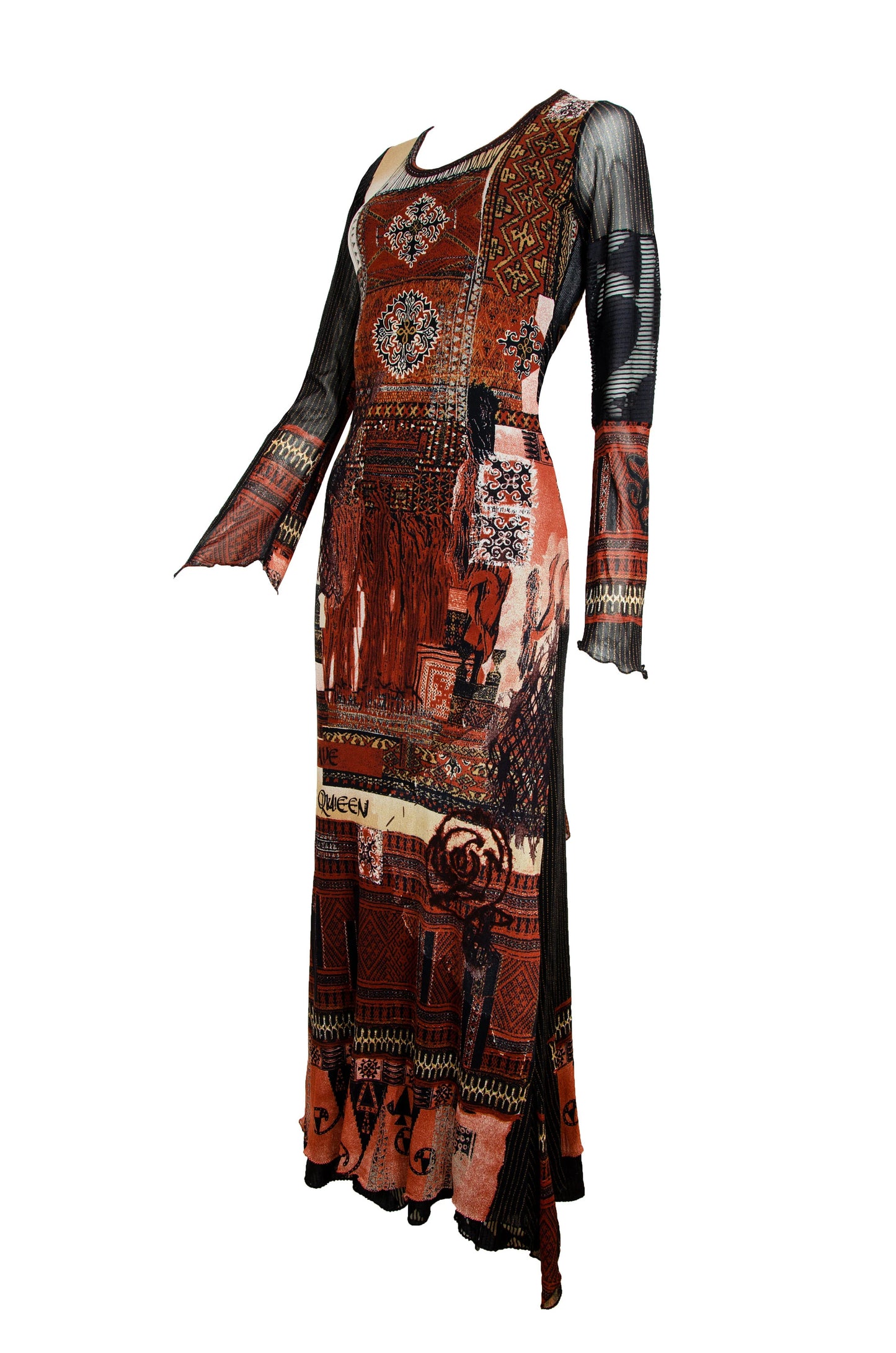 Vintage Save The Queen bell sleeves printed mesh dress