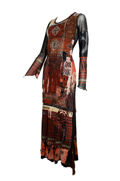 Vintage Save The Queen bell sleeves printed mesh dress