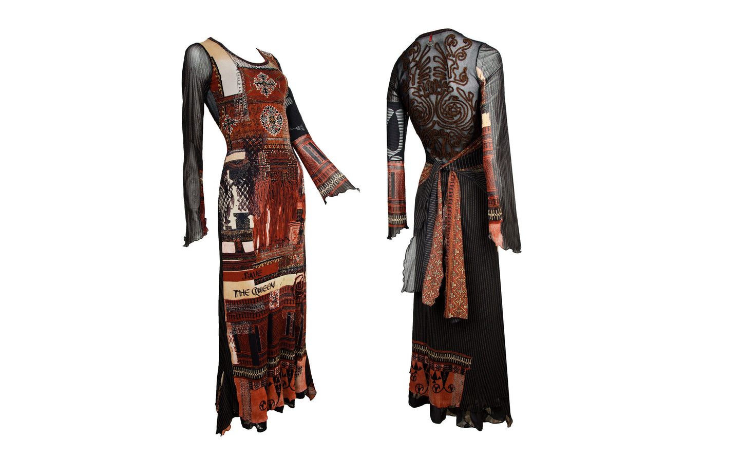 Vintage Save The Queen bell sleeves printed mesh dress