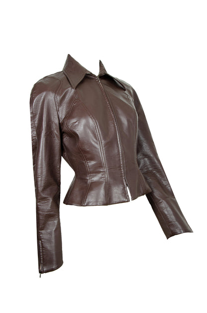 Mugler brown fitted waist cropped jacket / Cinched waist hourglass Mugler short jacket
