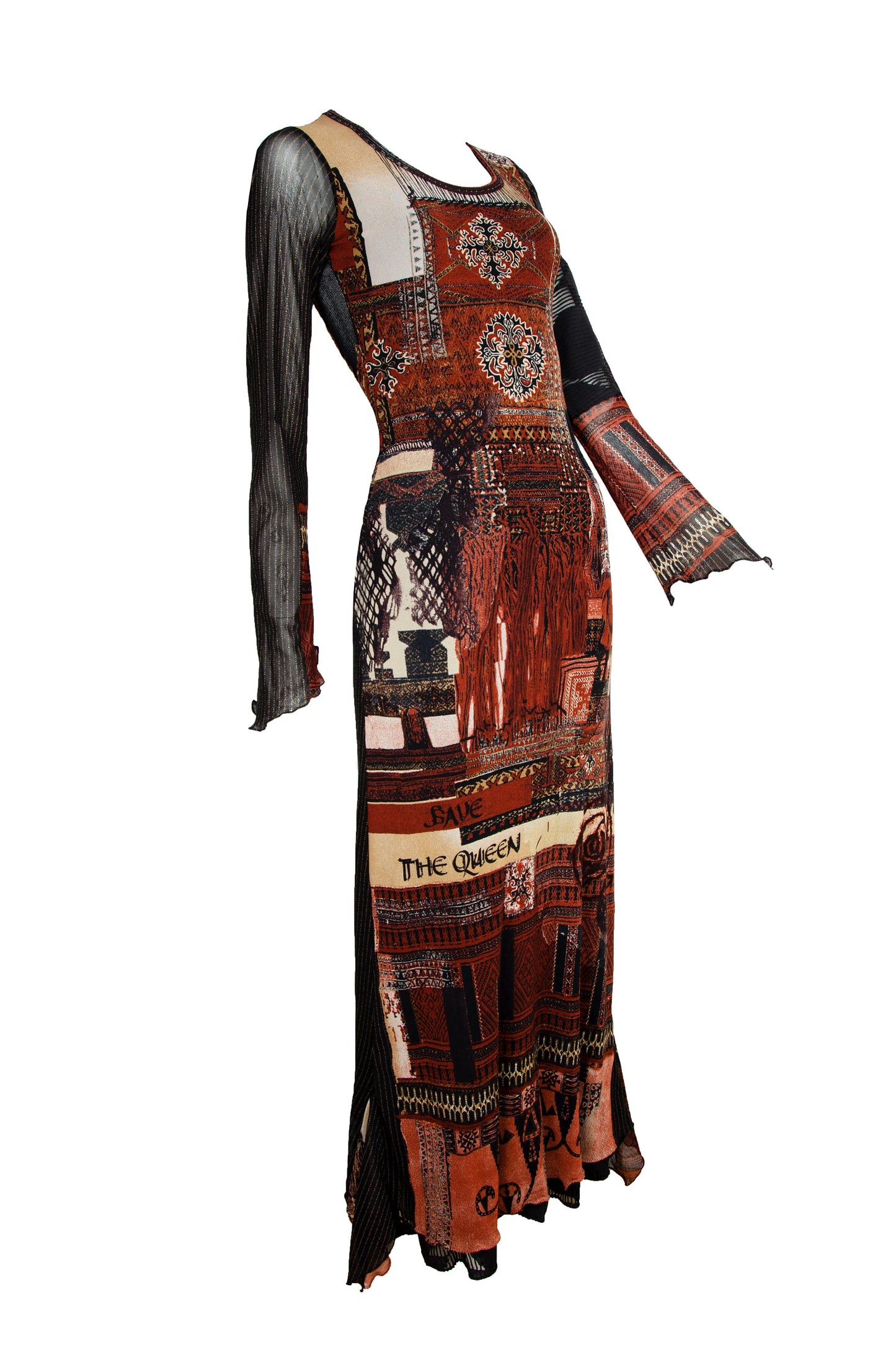 Vintage Save The Queen bell sleeves printed mesh dress